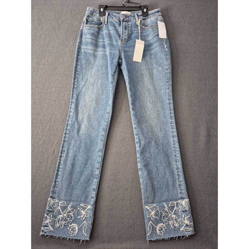 NWT Driftwood Colette Jeans Womens 31 Blue Med Wash Straight Embroidered 31x30
